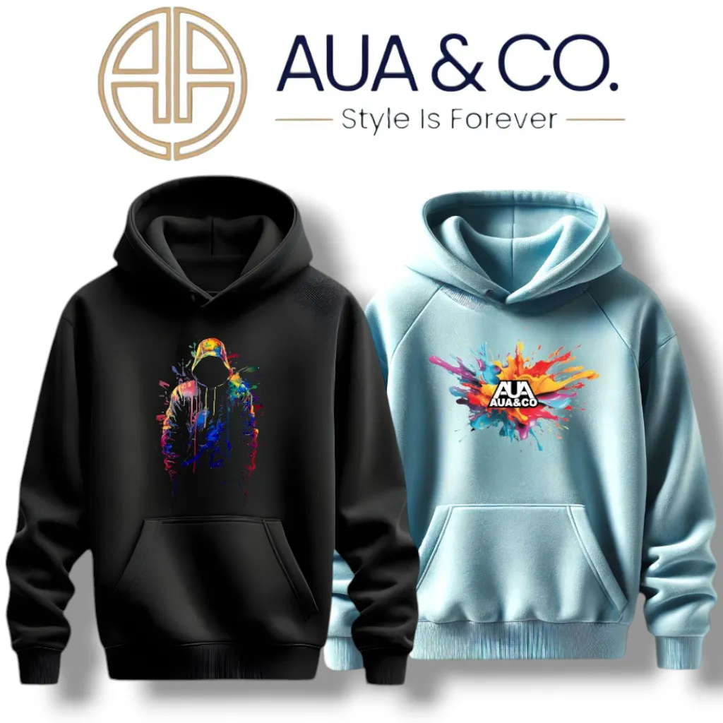 AUA&CO Premium Fleece Hoodies for Men – Black & ice blue – Winter Essential
