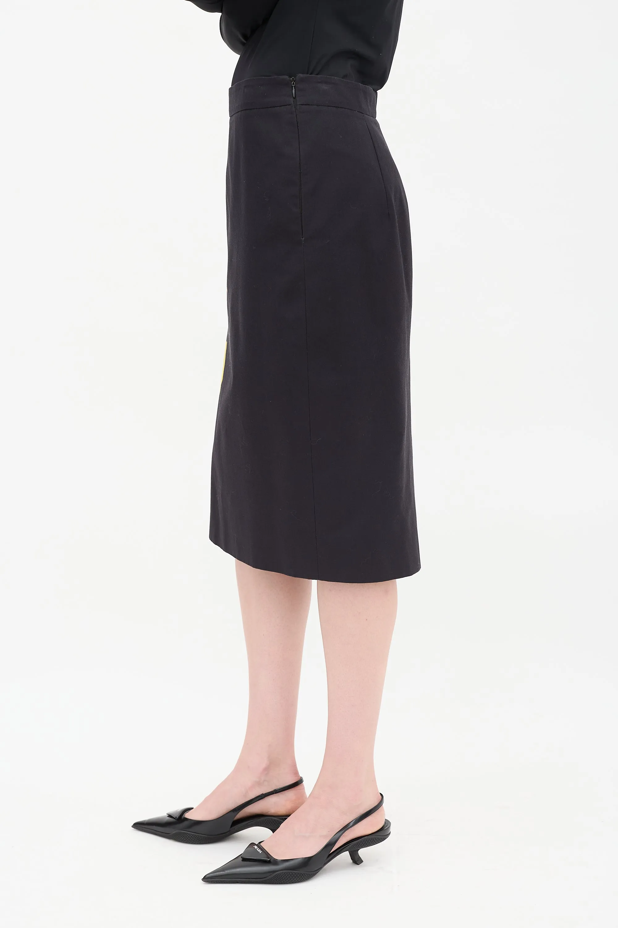 Black & Yellow Cotton Floral Midi Skirt