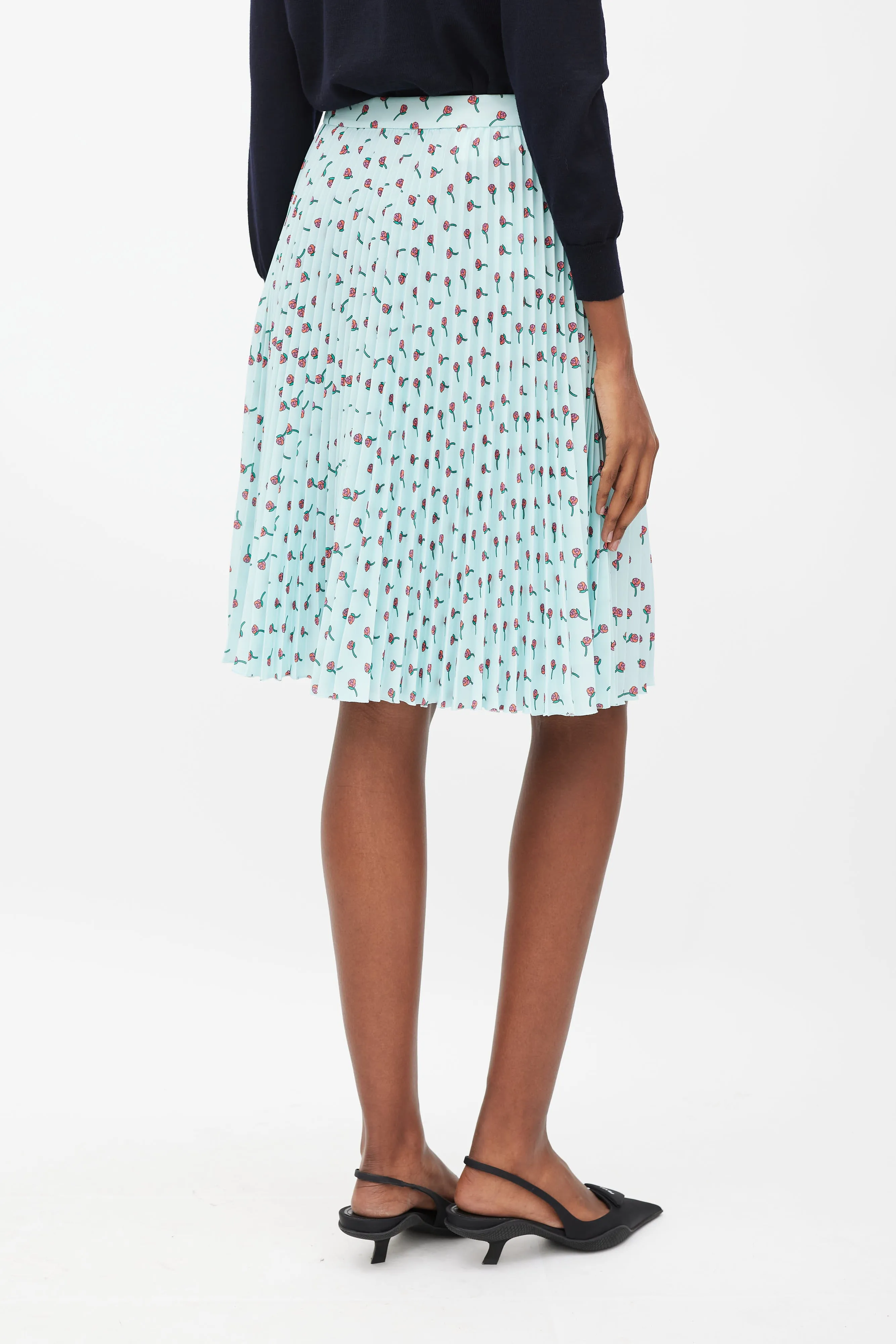 Blue & Multicolour Floral Pleated Skirt