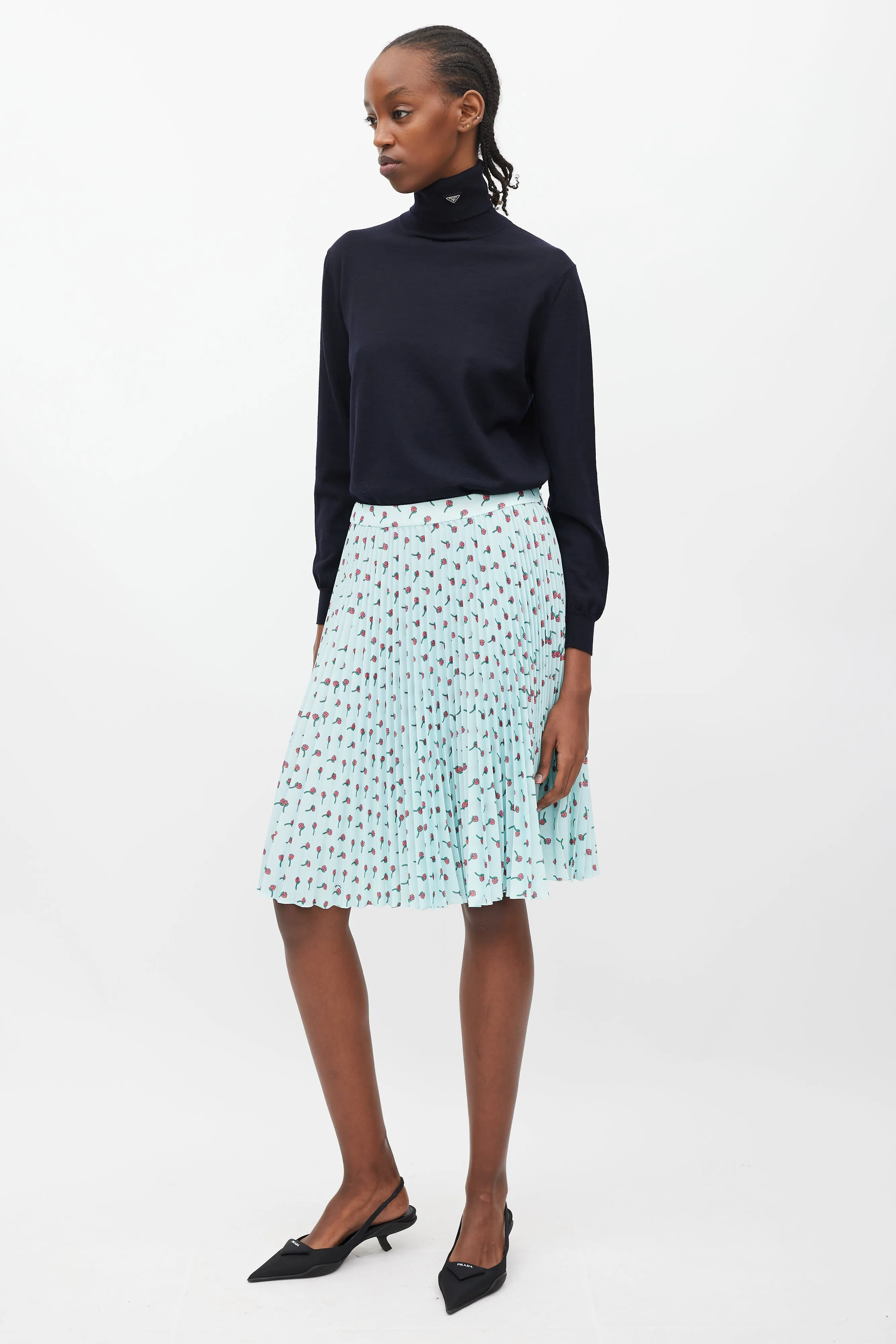 Blue & Multicolour Floral Pleated Skirt