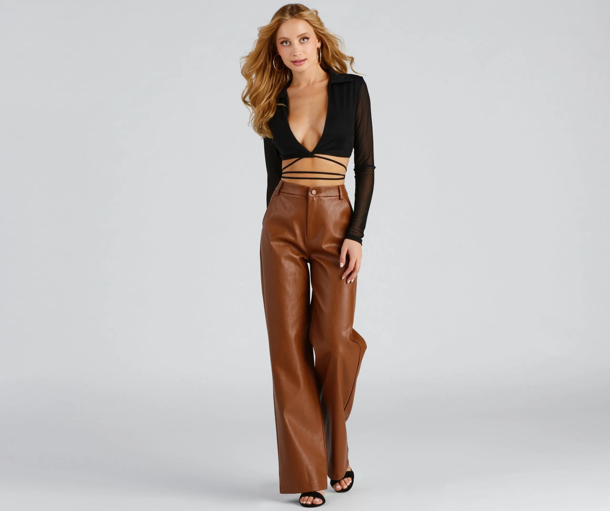 Bold And Chic Collared Mesh Wrap Top