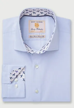 BROOK TAVERNER<BR>
Regular and Tailored Fit Herringbone Cotton Stretch Shirt<BR>
Sky Blue<BR>