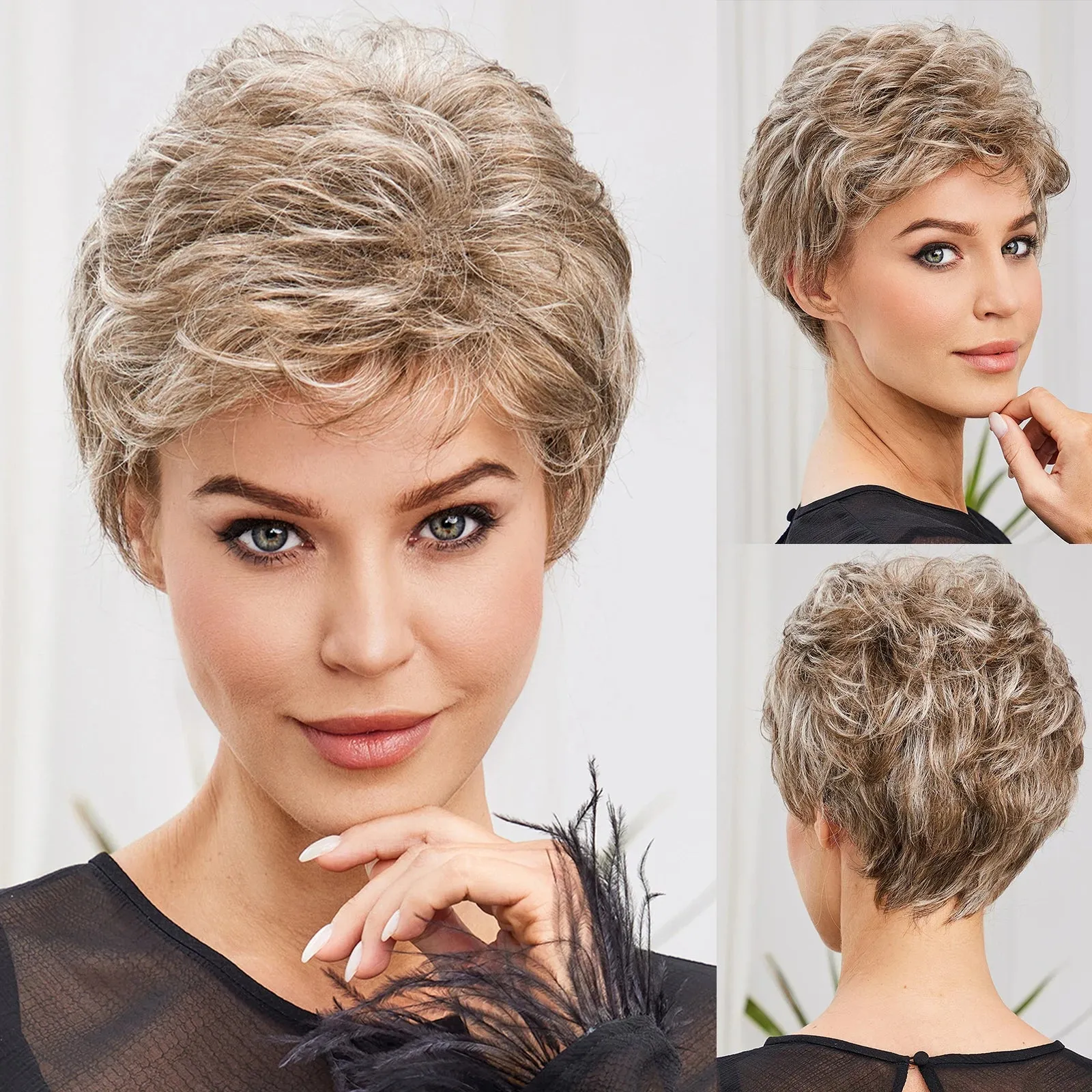 Chic Light Blonde Pixie Cut Wig with Bangs  Natural Look