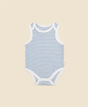 Comfy Baby Singlet Bodysuit - Heather Blue stripes