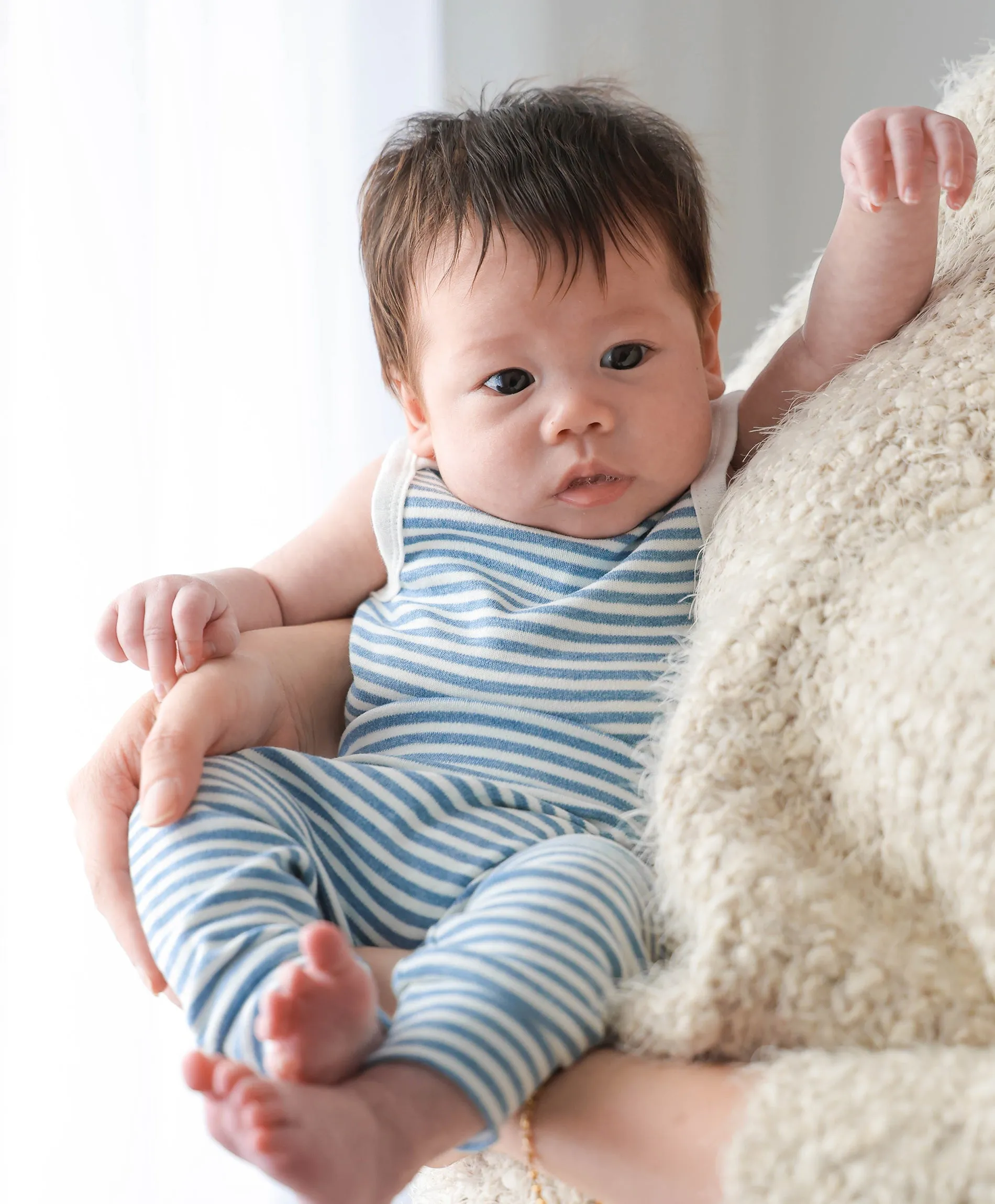 Comfy Baby Singlet Bodysuit - Heather Blue stripes