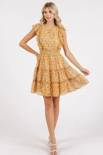Ditsy Floral Print Ruffle Chiffon Mini Dress