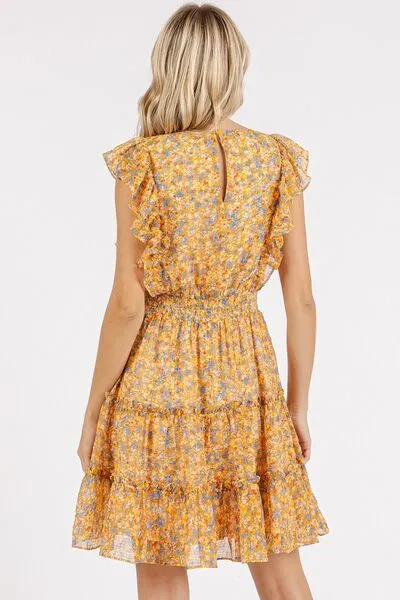 Ditsy Floral Print Ruffle Chiffon Mini Dress