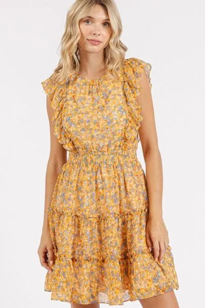 Ditsy Floral Print Ruffle Chiffon Mini Dress
