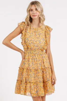 Ditsy Floral Print Ruffle Chiffon Mini Dress