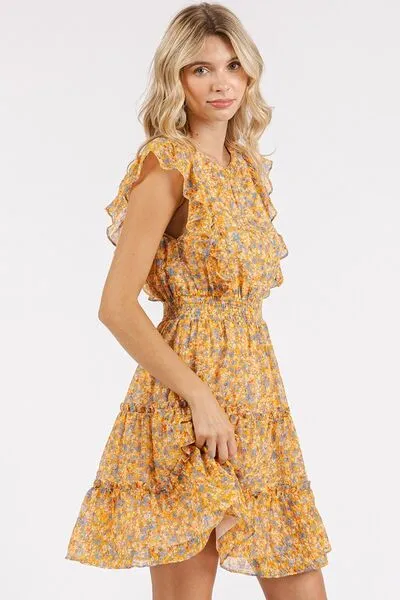 Ditsy Floral Print Ruffle Chiffon Mini Dress