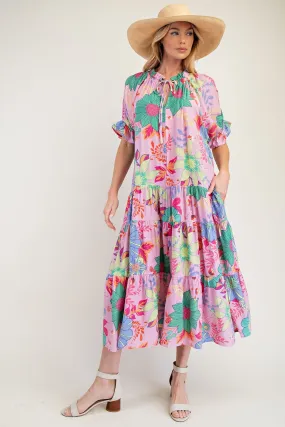 Easel PEACH BLOSSOM Print Maxi Dress in Powder Pink ON ORDER