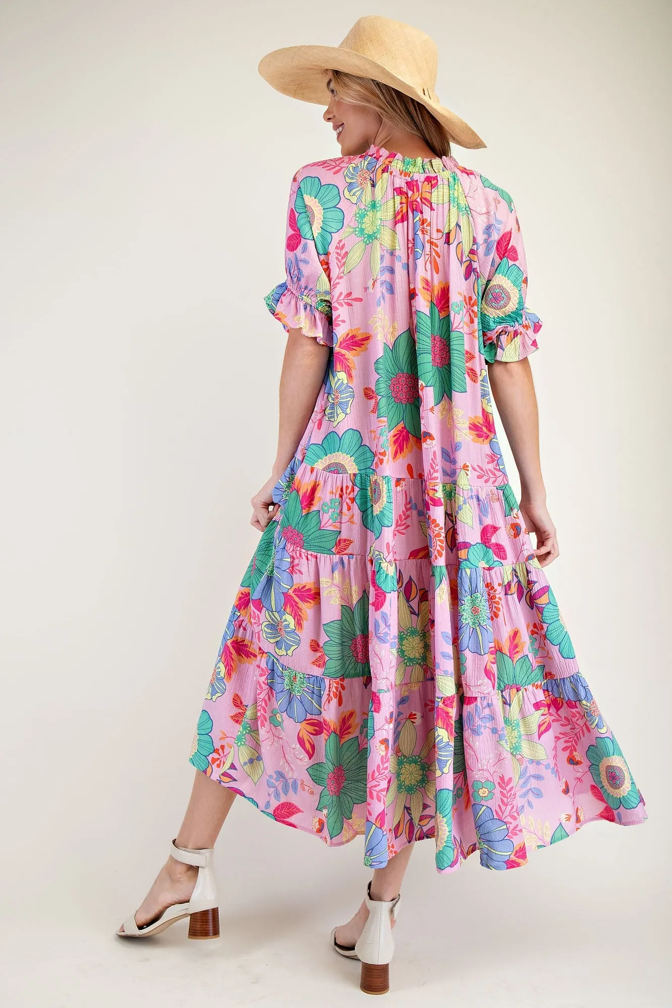 Easel PEACH BLOSSOM Print Maxi Dress in Powder Pink ON ORDER