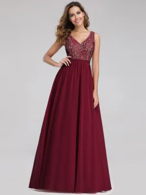 Ever-Pretty Sleeveless V neck Long Evening Dress with Lace Bodice EZ07593