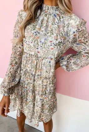 Floral Mock Neck Tiered Dress