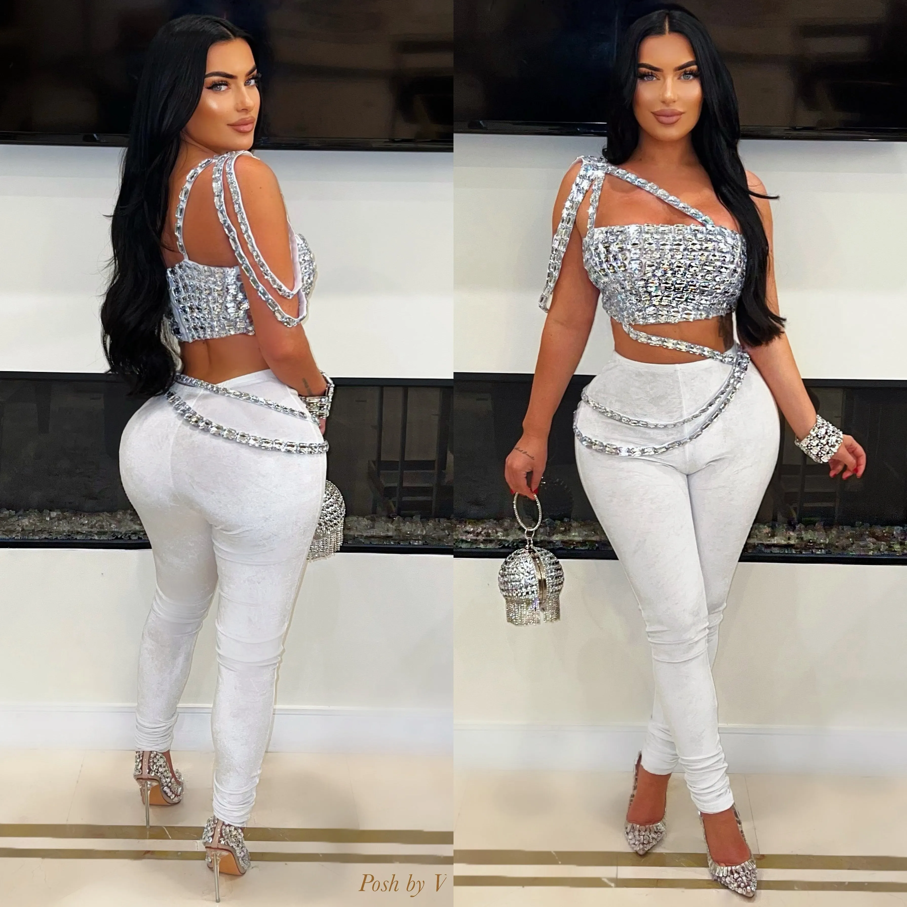 Jalei crystal pants set (Blue/silver)