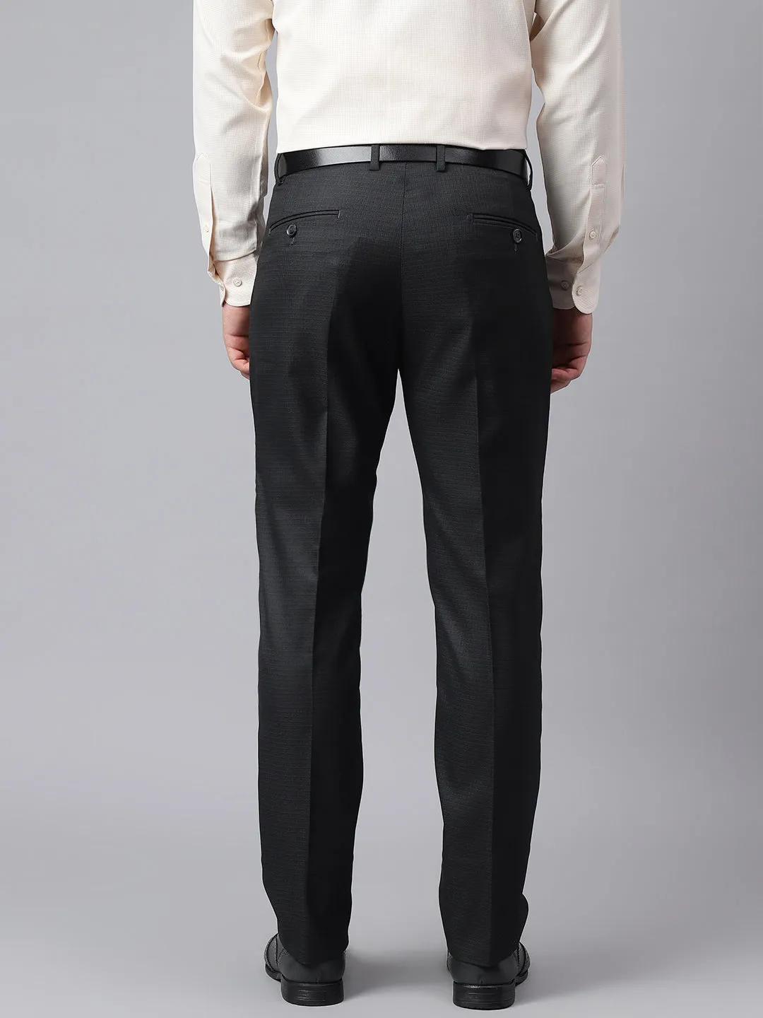 Men Dark Navy Smart Fit Mid Rise Formal Trouser