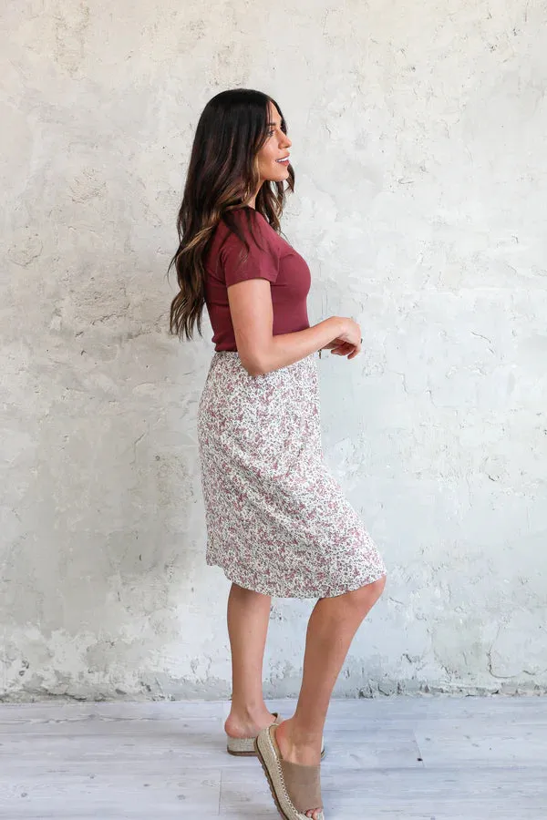 Midi Slip Skirt in Rose Bud