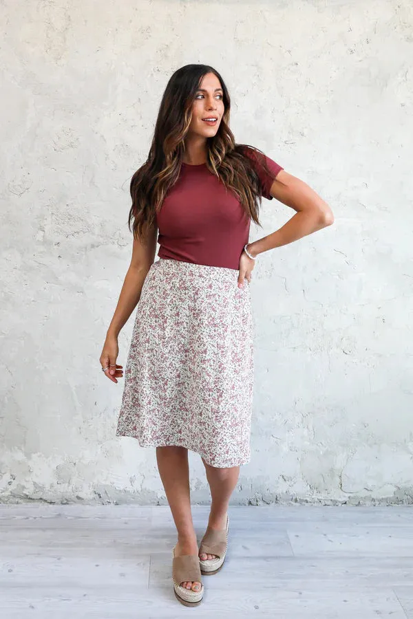 Midi Slip Skirt in Rose Bud