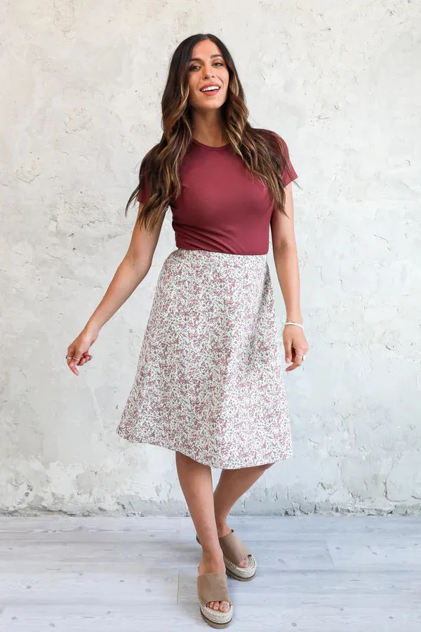 Midi Slip Skirt in Rose Bud