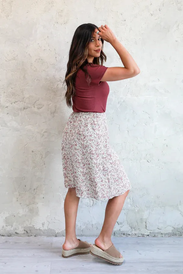 Midi Slip Skirt in Rose Bud