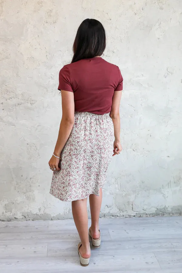 Midi Slip Skirt in Rose Bud