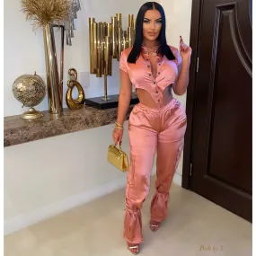 Mika silky bodysuit/ pants set (Coral)