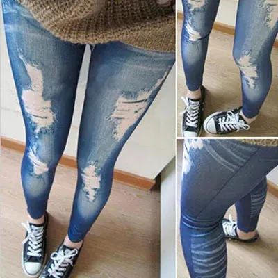 New Black/Blue Leggings Women Fashions Destroyed Look Jeggings