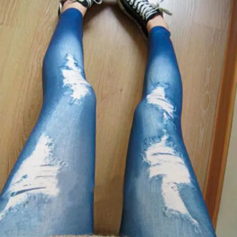 New Black/Blue Leggings Women Fashions Destroyed Look Jeggings