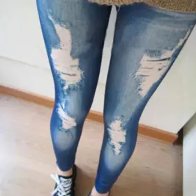 New Black/Blue Leggings Women Fashions Destroyed Look Jeggings