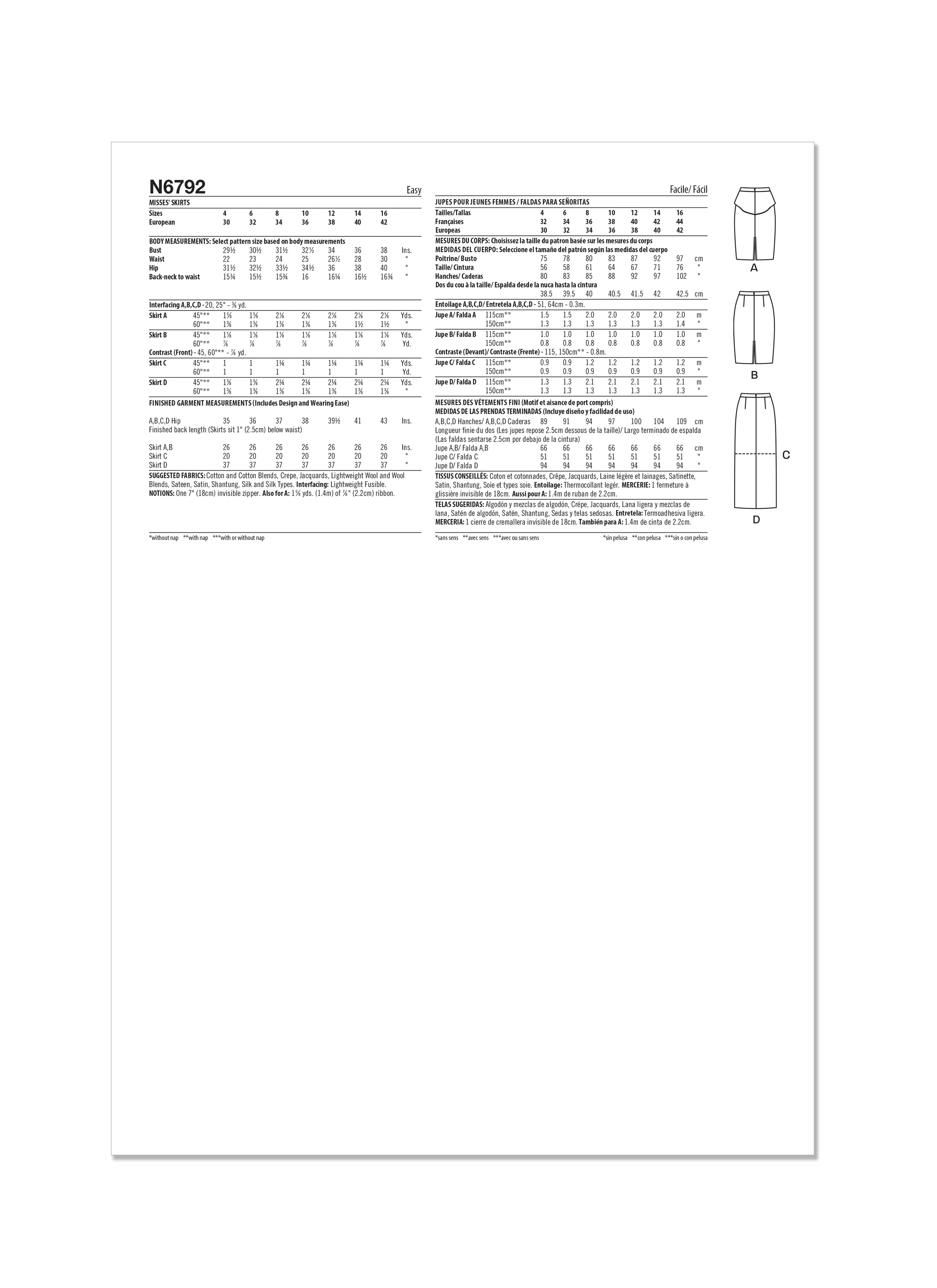 New Look Sewing Pattern N6792 - Misses' Skirts