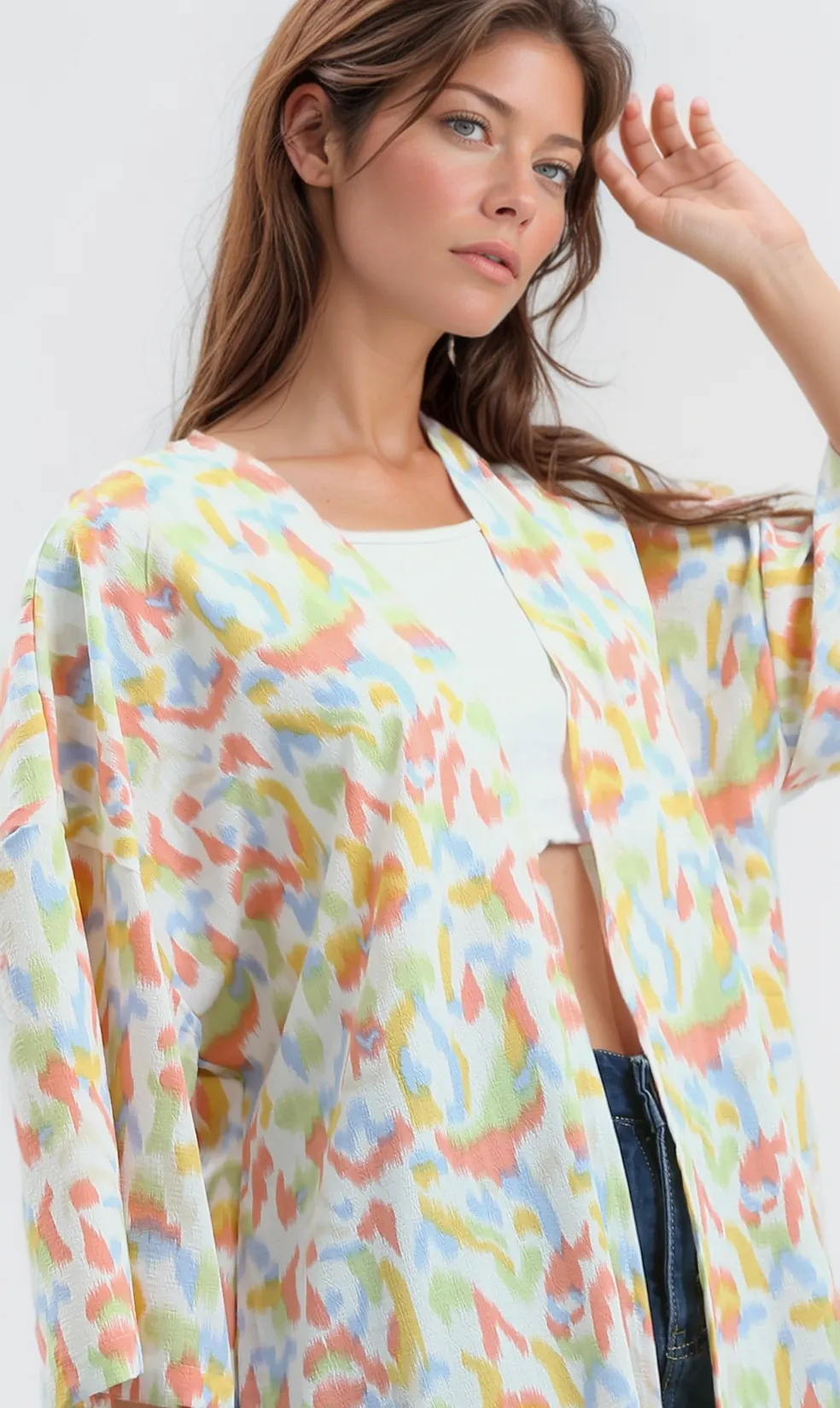 O193462 3/4 Sleeves Colorful Floral Summer Cardigan