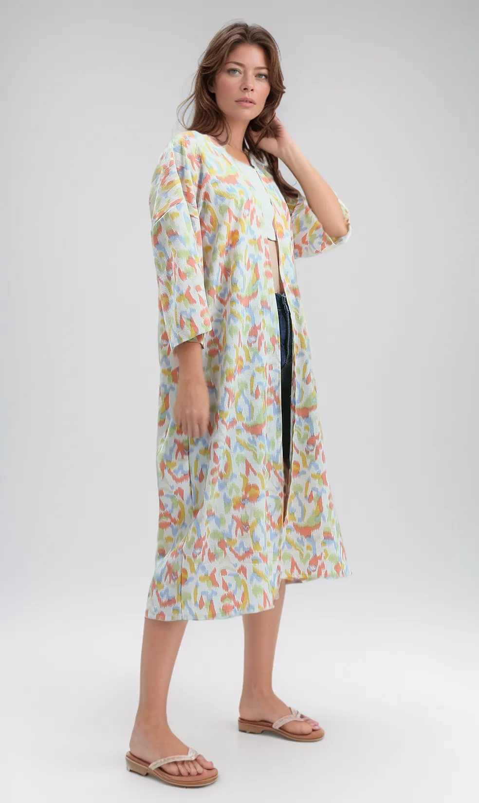 O193462 3/4 Sleeves Colorful Floral Summer Cardigan