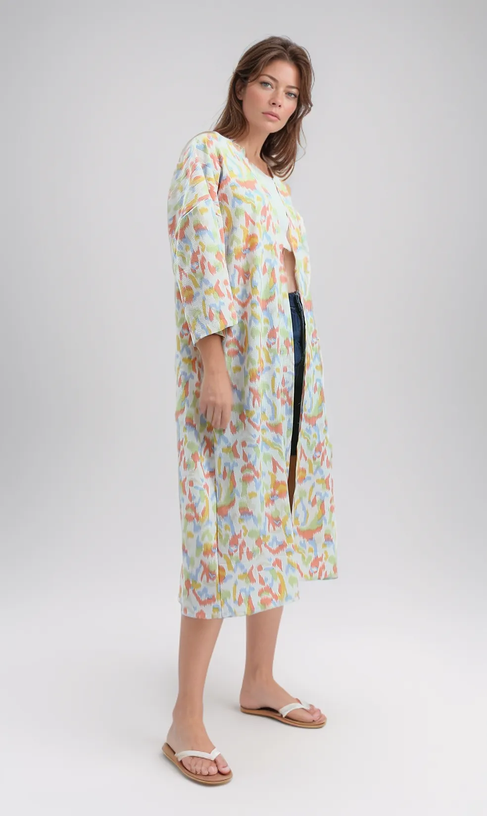 O193462 3/4 Sleeves Colorful Floral Summer Cardigan