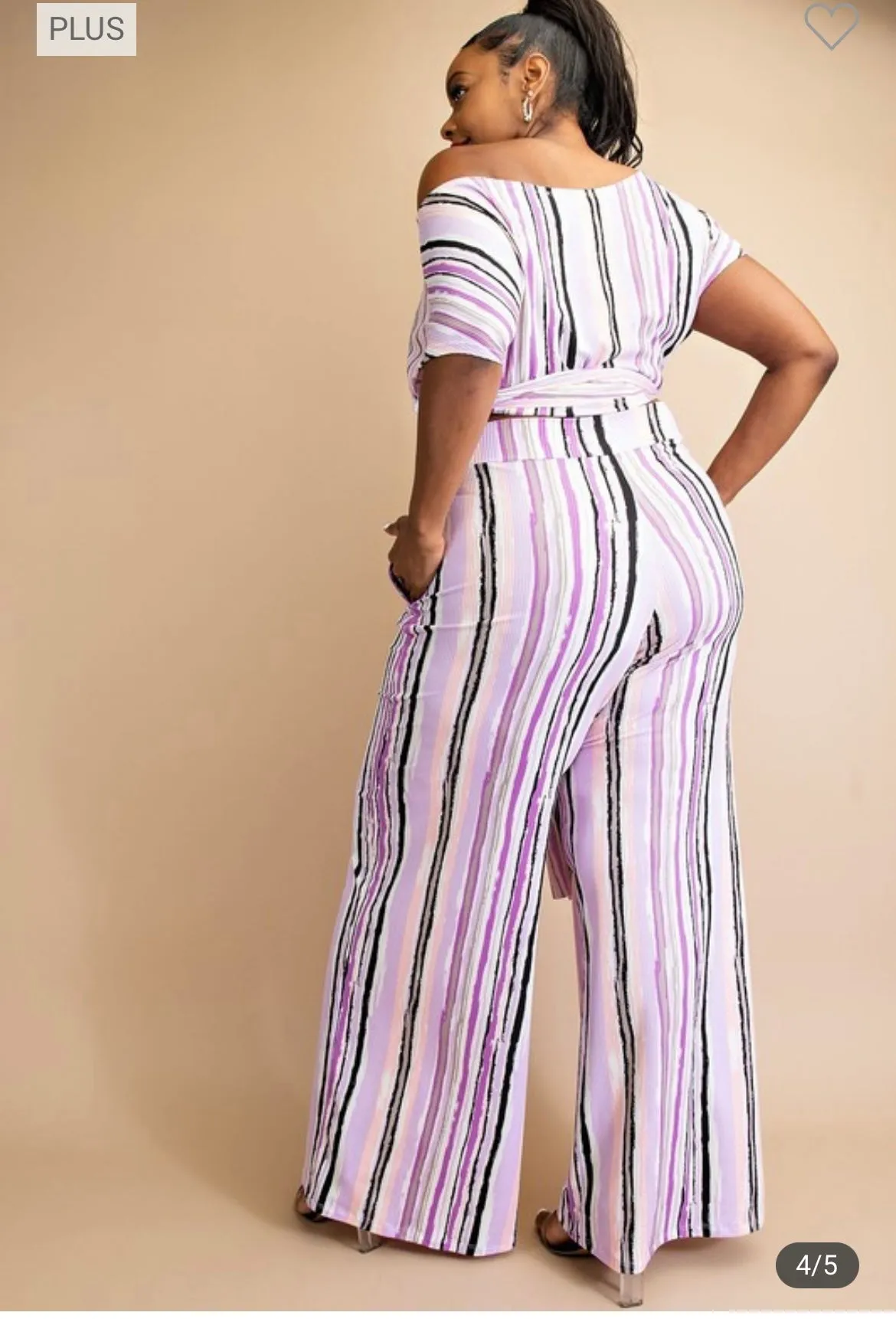 PLUS SIZE OFF SHOULDER WRAP AROUND TOP PANTS SET WITH POCKETS