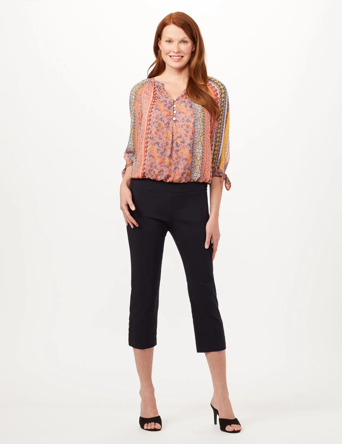 Pull-On Lace Trim Crop Pants