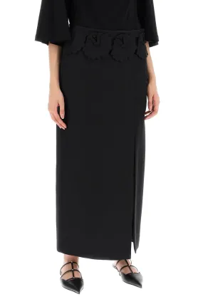 "mid-length wool and silk skirt with floral appliqué