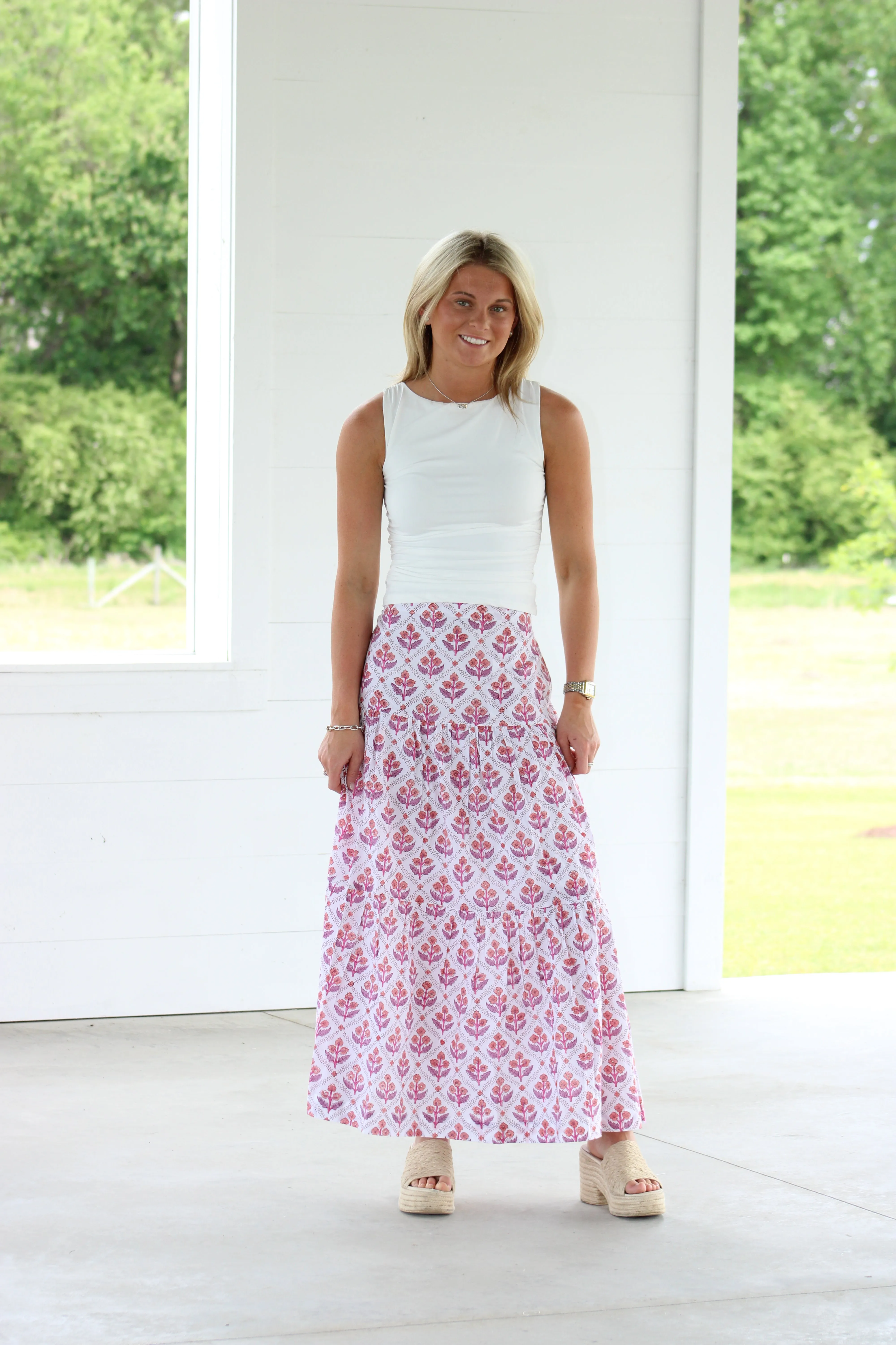 Serefina Midi Skirt - Purple & White