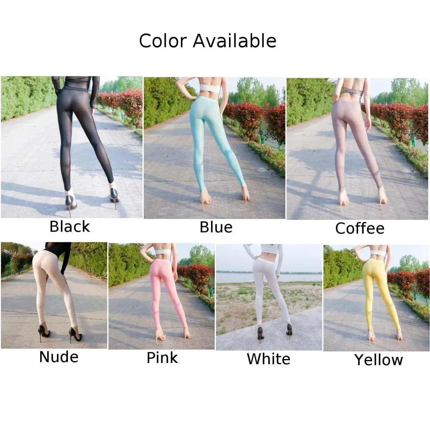 Sexy Women's Silky Transparent Leggings High Elastic Sheer Trousers