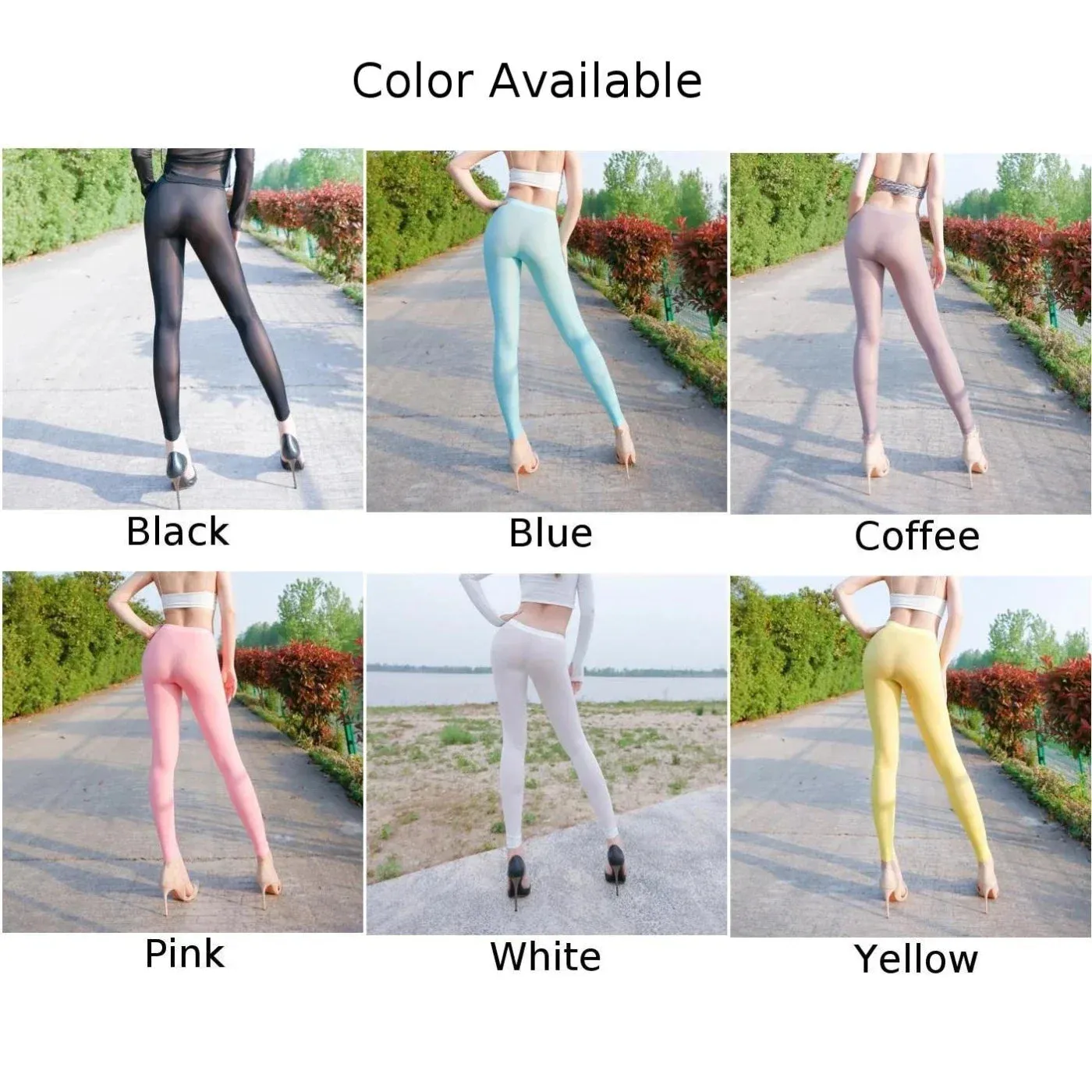 Sexy Women's Silky Transparent Leggings High Elastic Sheer Trousers