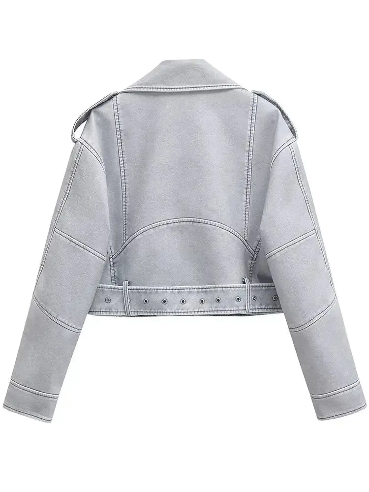 Simple Trendy Long Sleeve Loose Moto Biker Faux Leather Jacket