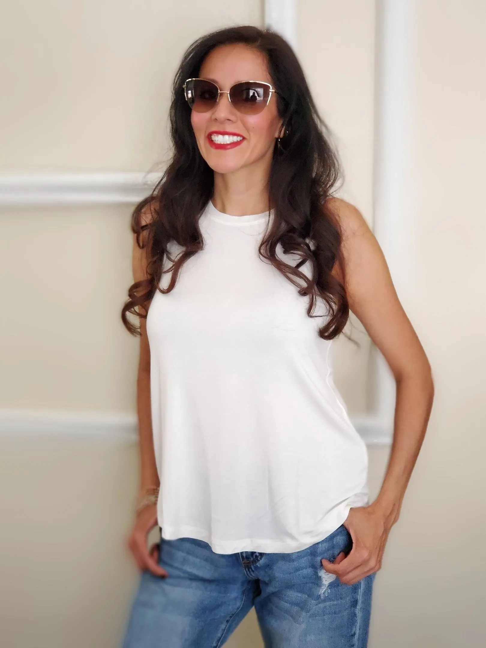 Swing Crew Neck Tank Top-White