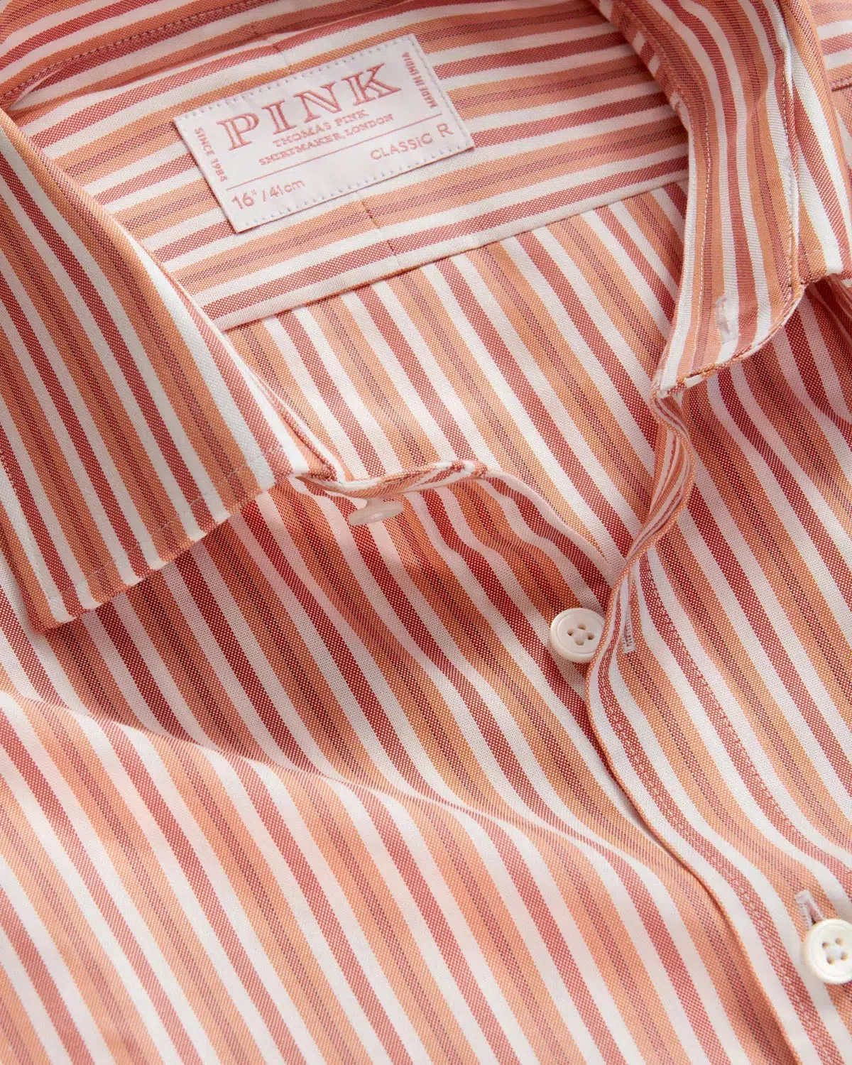 Thomas Pink Classic Fit Formal Panama Stripe Cotton Shirt Orange Multi