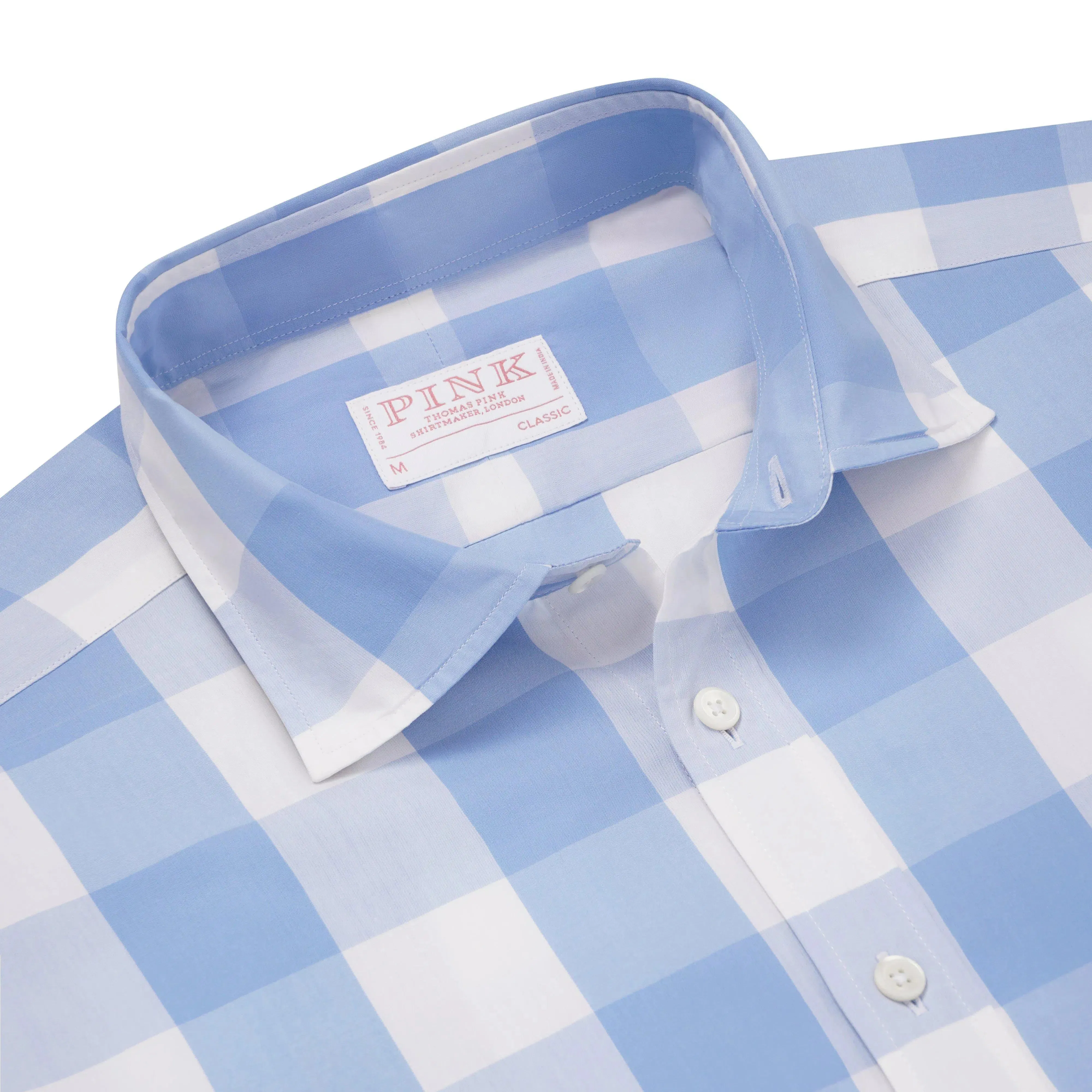 Thomas Pink Classic Fit Smart Casual Large Check Shirt Blue/White