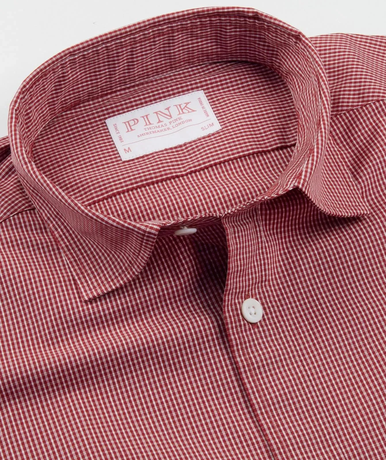 Thomas Pink Slim Fit Check Smart Casual Shirt Red/White