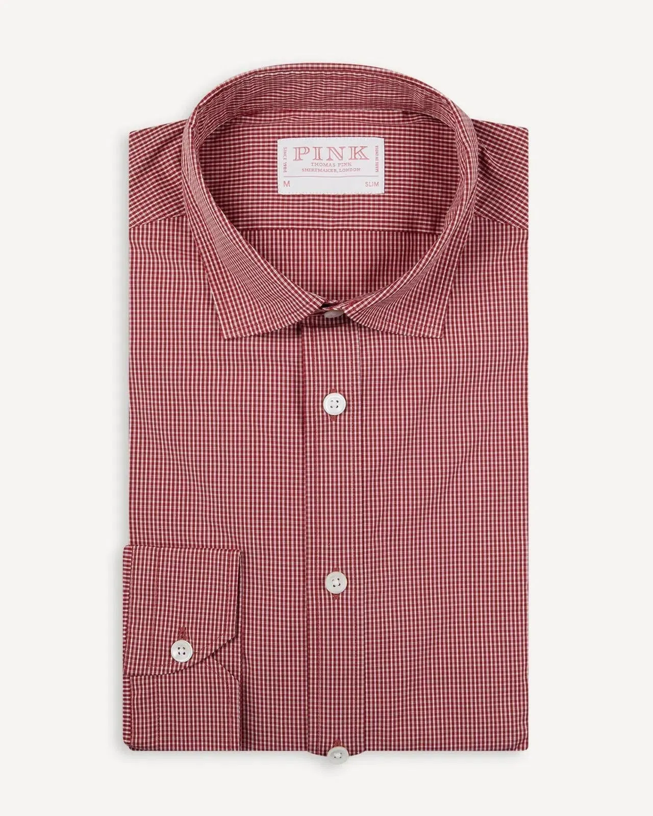 Thomas Pink Slim Fit Check Smart Casual Shirt Red/White