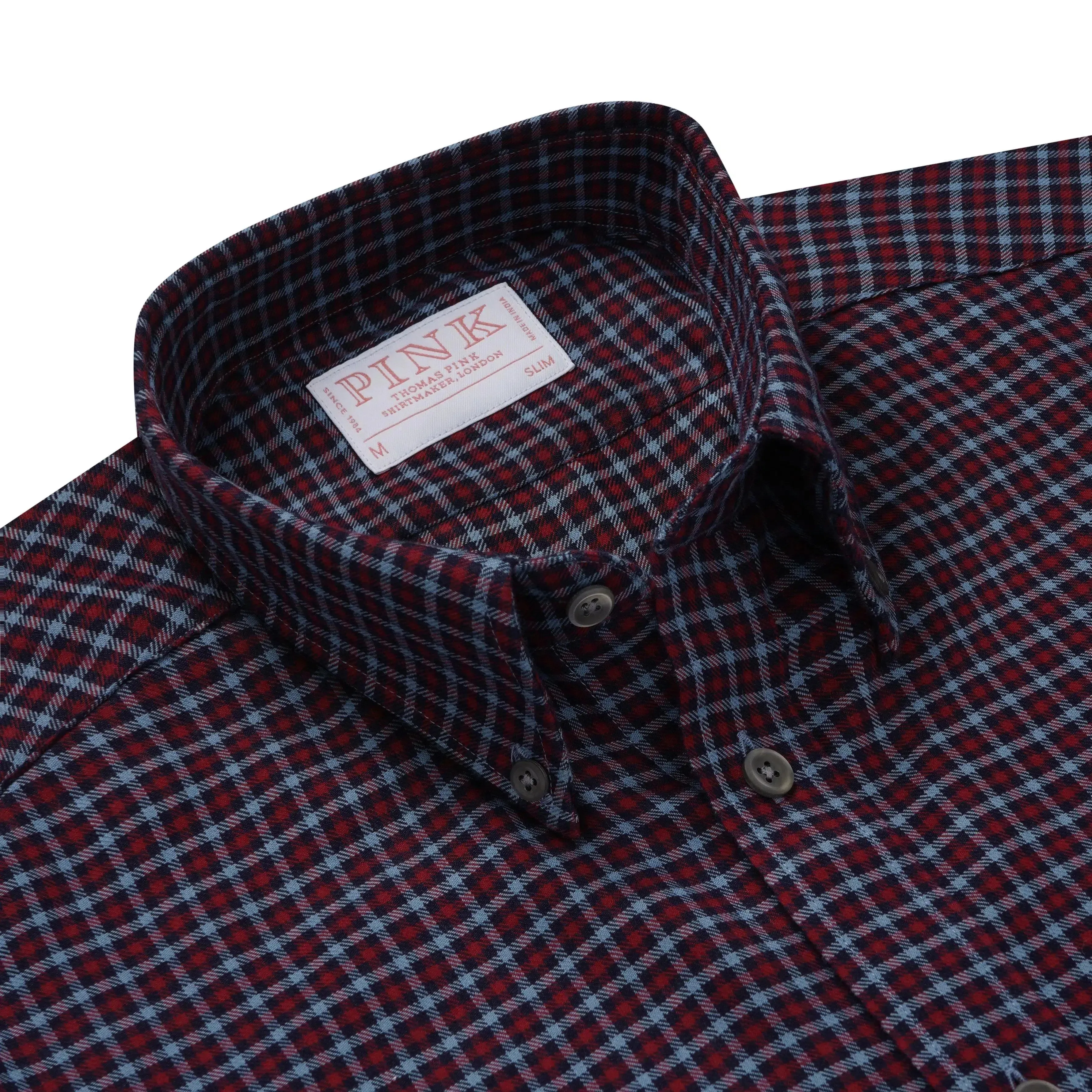 Thomas Pink Slim Fit Smart Casual Brushed Cotton Check Shirt