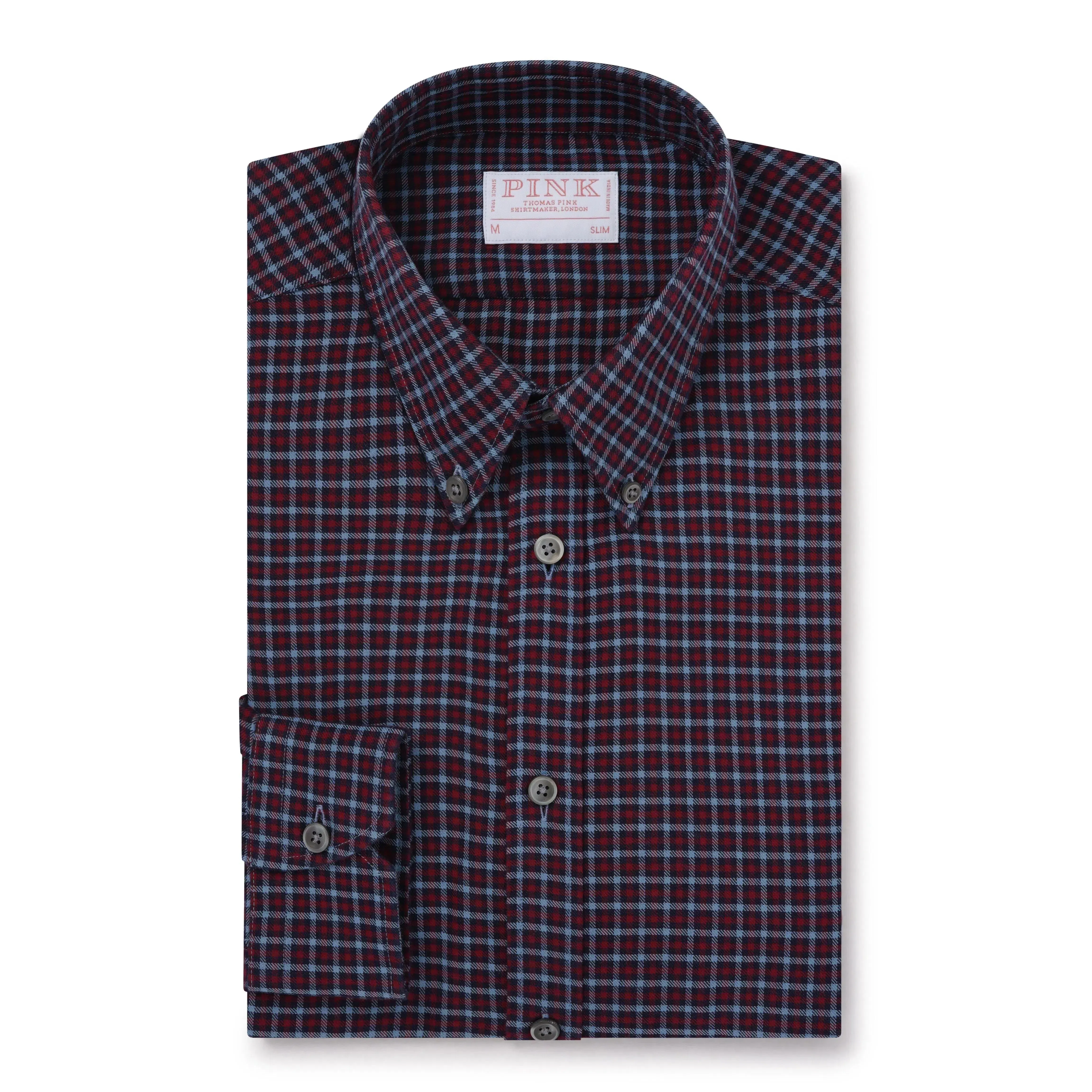 Thomas Pink Slim Fit Smart Casual Brushed Cotton Check Shirt