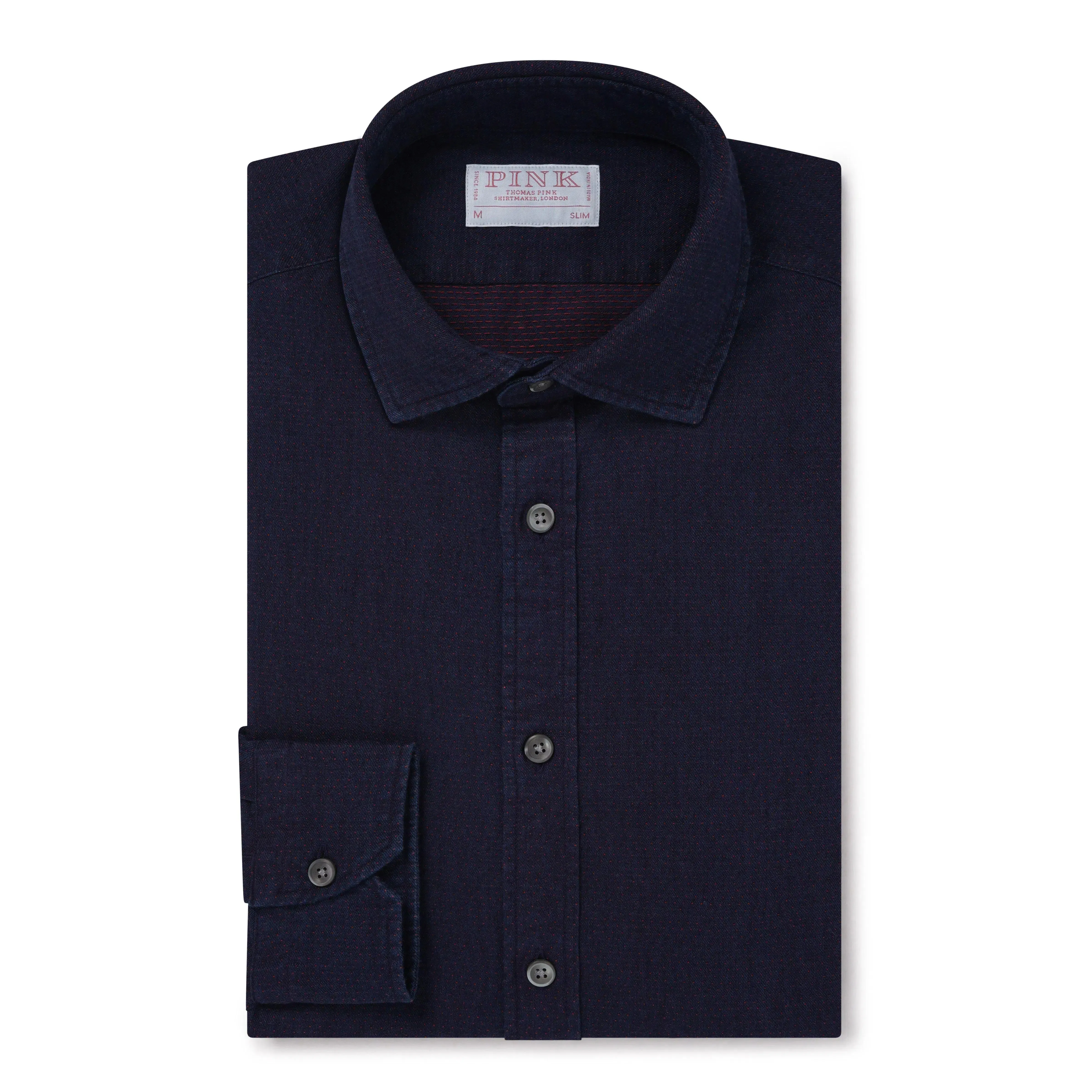 Thomas Pink Slim Fit Smart Casual Indigo Pin Dot Shirt