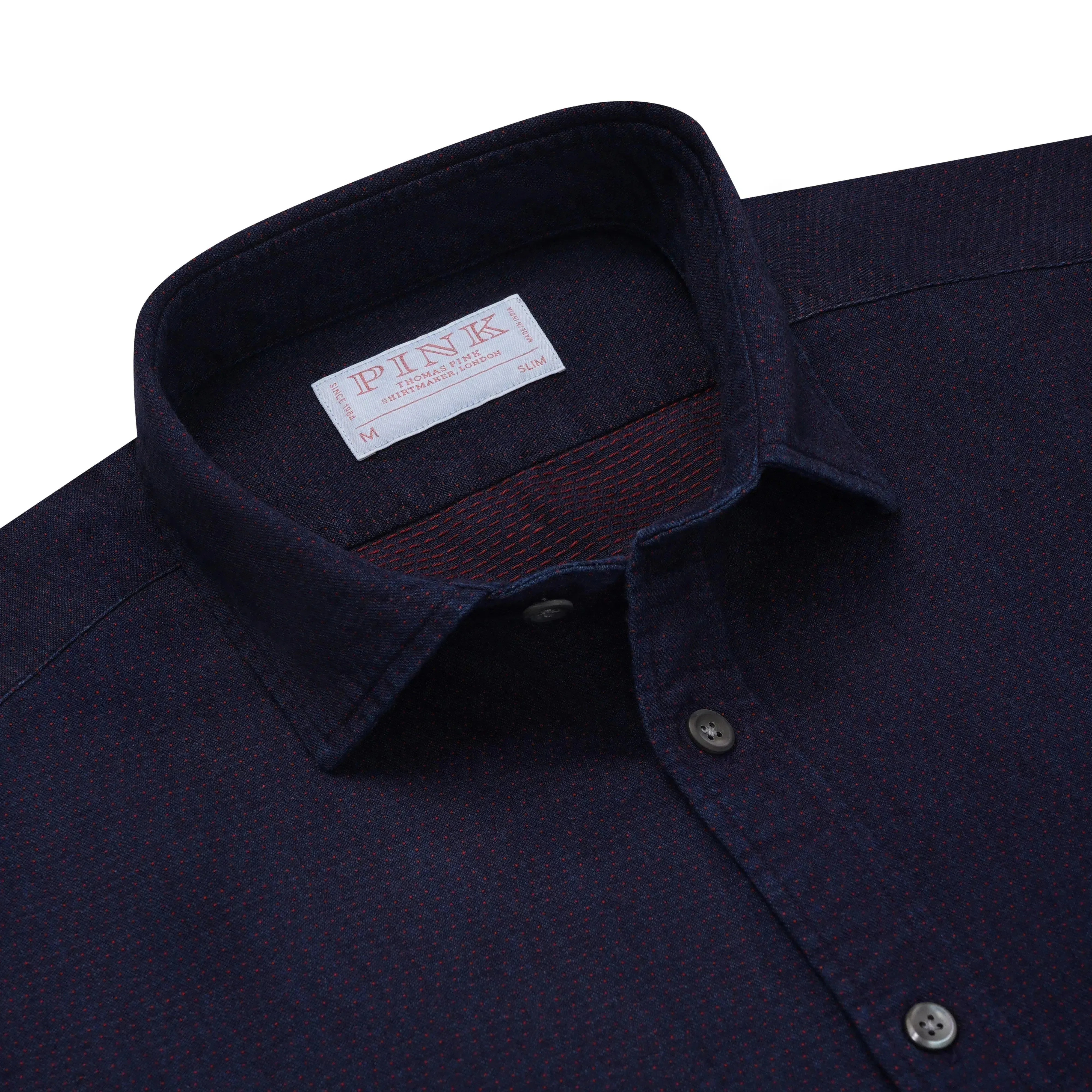 Thomas Pink Slim Fit Smart Casual Indigo Pin Dot Shirt