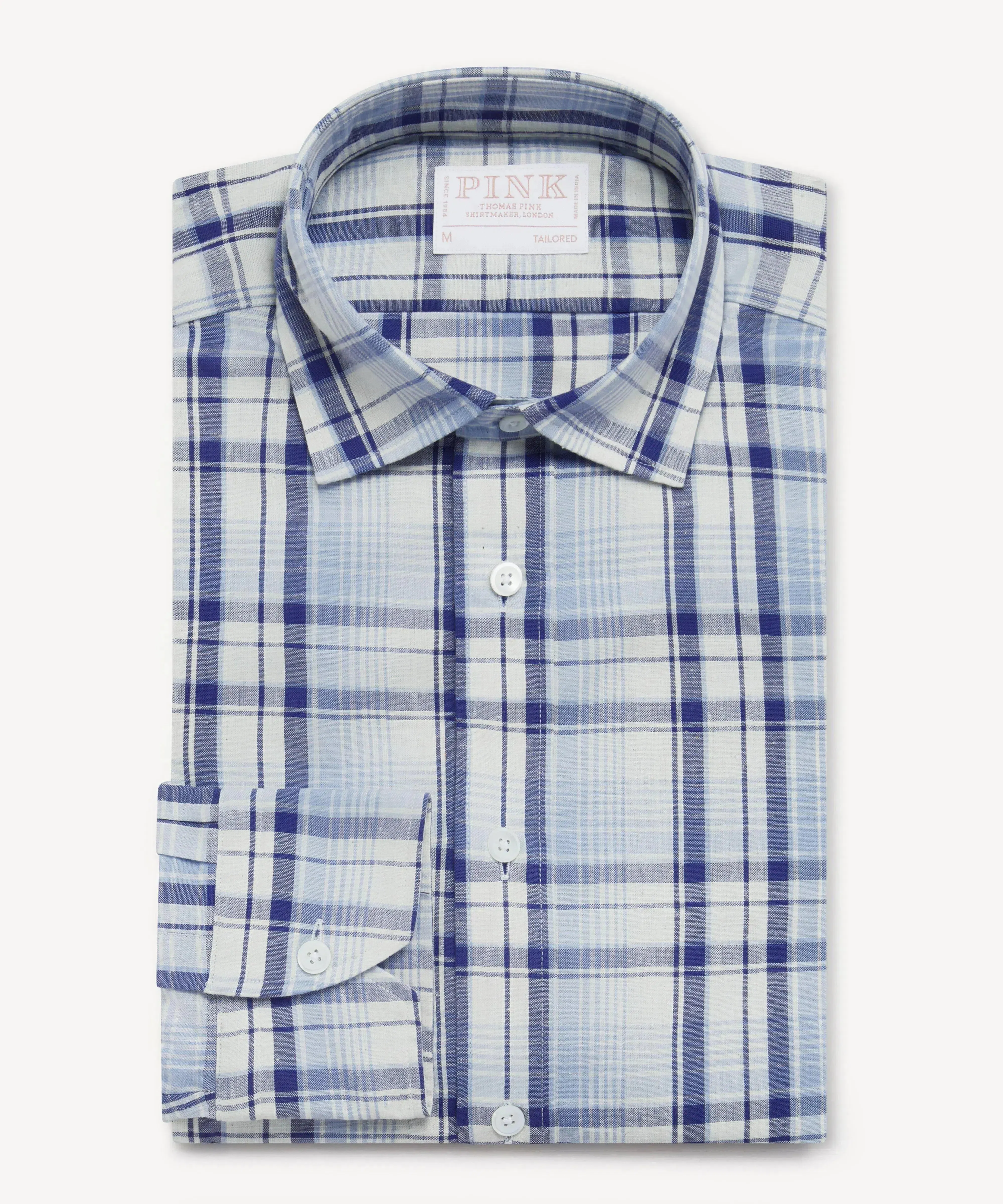 Thomas Pink Tailored Fit Smart Casual Cotton Slub Check Shirt